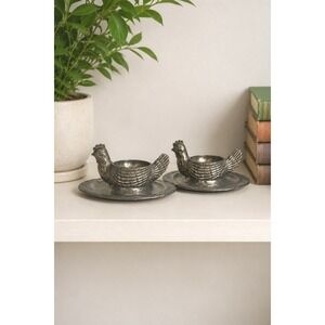 Vintage Silver Plate Chicken Egg Holders Set of 2‎ Hen Table Farmhouse Cottage